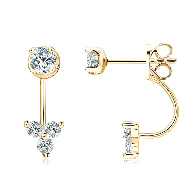 Dual Purpose  Flower D Moissanite Drop Stud Earrings Real 925 Silver Front and Back Piercing Ear Jacket for Women Jewelry Gift