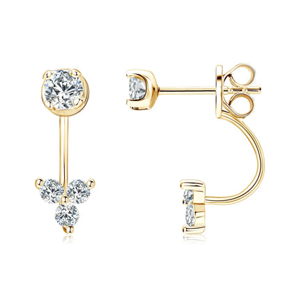 Dual Purpose  Flower D Moissanite Drop Stud Earrings Real 925 Silver Front and Back Piercing Ear Jacket for Women Jewelry Gift