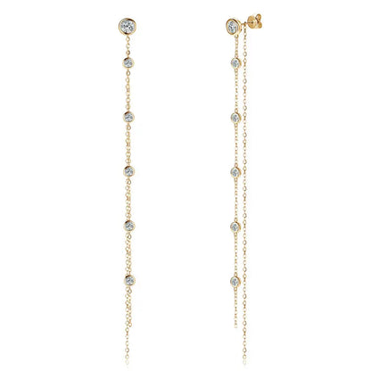 925 Silver 5mm 3mm Moissanite Earrings 10-11.5cm Long Tassel Double Chains Drop Earring for Women Valentine Jewelry Gifts
