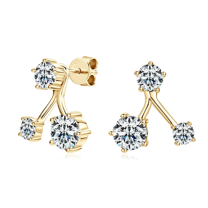 2024 New D1.80CT Moissanite Stud Earrings Three Stones Ear Jacket for Women 925 Sterling Silver Earring Dual Use Jewelry Gift
