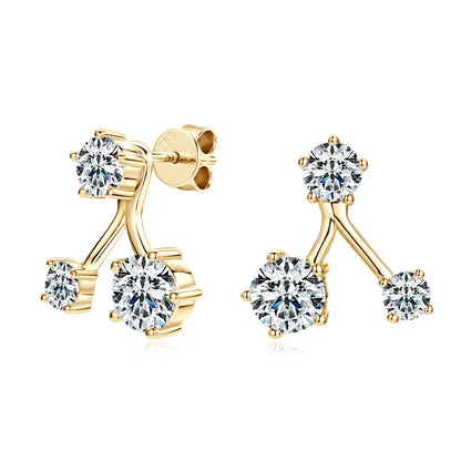 2024 New D1.80CT Moissanite Stud Earrings Three Stones Ear Jacket for Women 925 Sterling Silver Earring Dual Use Jewelry Gift