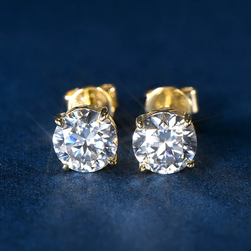 Pure 10K 14K Gold Stud Earrings D0.80CT Moissanite Piercing Earrings for Women Men GRA Certified Jewelry Classic Four Claw