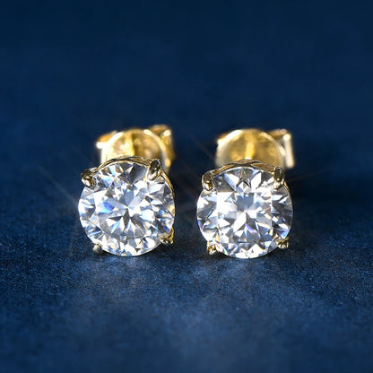 Pure 10K 14K Gold Stud Earrings D0.80CT Moissanite Piercing Earrings for Women Men GRA Certified Jewelry Classic Four Claw