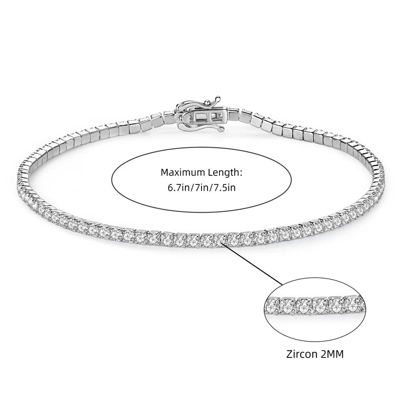 Original 925 Silver Full Tennis Bracelets 2mm Zircon Sparking Lab Diamond Bracelet for Men Women Luxury Christmas Gifts