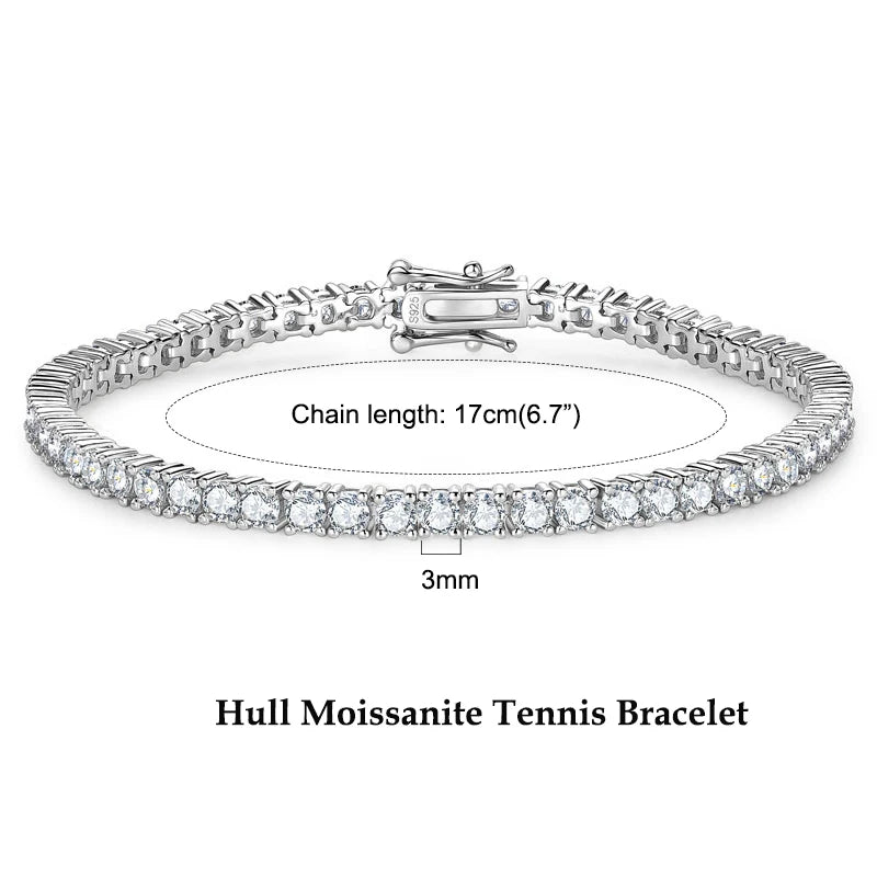 3mm 5mm D VVS1 Moissanite Tennis Bracelet Plated 18k White Gold s925 Sterling Silver Bracelets for Couples Women Man & GRA