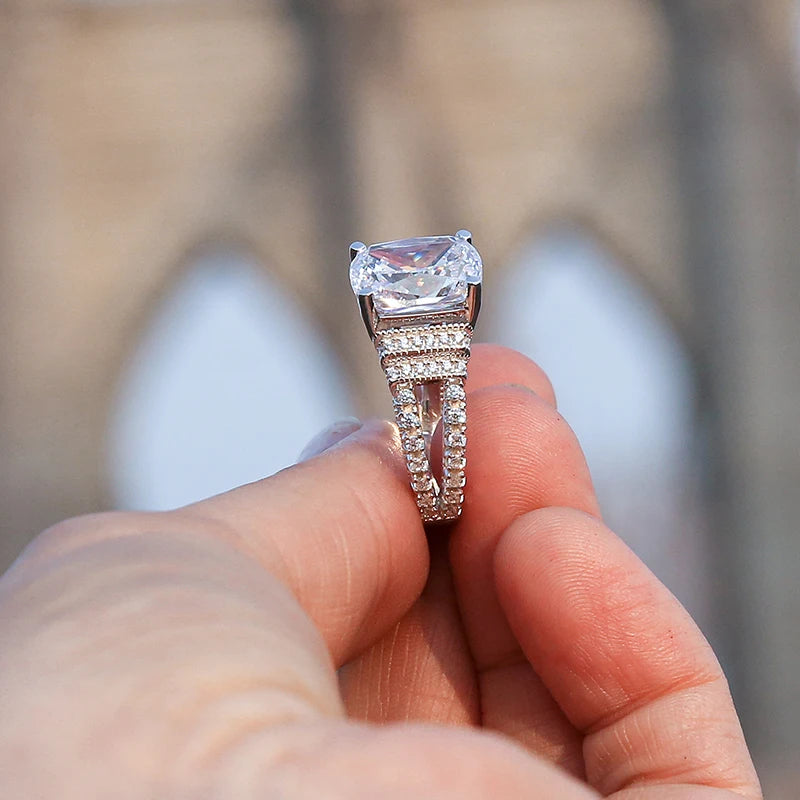 Luxury 6 Carat Cushion Cut Diamond Engagement Ring 925 Sterling Silver Wedding Band Jewelry for Women Rings AAAAA Cubic Zircon