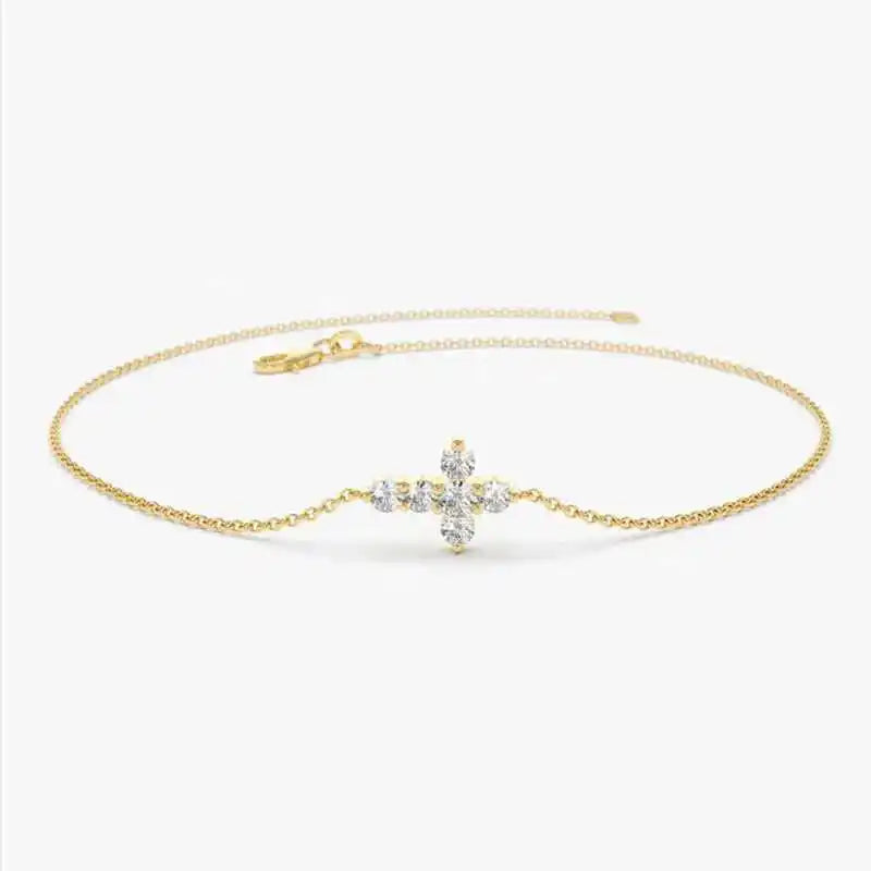 925 Sterling Silver Cross Bracelet Certified 2.5mm D Color Moissanite Bracelet for Women Men Jewelry Adjustable Chain Gift