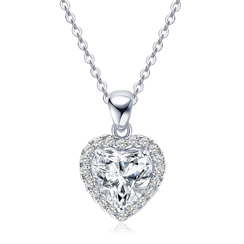 Real 2CT Heart Shape Moissanite Pendant Necklace 925 Silver for Women Jewelry GRA Certified Wedding Birthday Valentine Day Gift