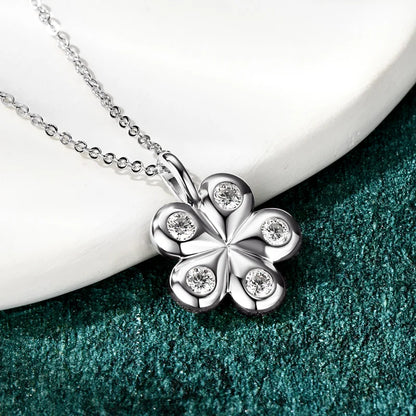 925 Sterling Silver Moissanite Necklace Adjustable Chain Flower Petal Pendant Women Wedding Christmas Valentine's Day Gift