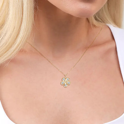 925 Sterling Silver Moissanite Necklace Adjustable Chain Flower Petal Pendant Women Wedding Christmas Valentine's Day Gift