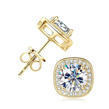 6.5mm 2CTW. D Moissanite Square Stud Earrings for Women Men S925 Silver Earrings Classic 1CT GRA Certified Lab Diamond Jewelry