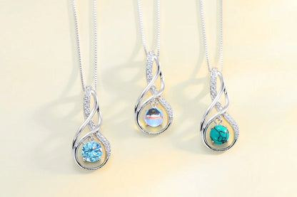 12 Birthstone Infinity Pendant Necklace for Women 925 Silver Colorful Gemstone 6.5mm Moissanite Zirconia Jewelry Birthday Gift