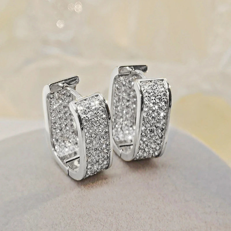 Luxury Square Hoop Earrings Dazzling Full Micro Paved Moissanite Real 925 Silver for Women Men Party Wedding Jewelry Gifts