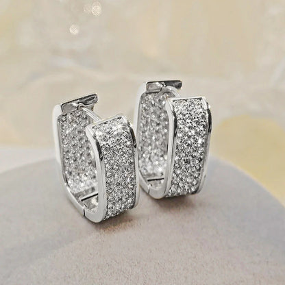 Luxury Square Hoop Earrings Dazzling Full Micro Paved Moissanite Real 925 Silver for Women Men Party Wedding Jewelry Gifts