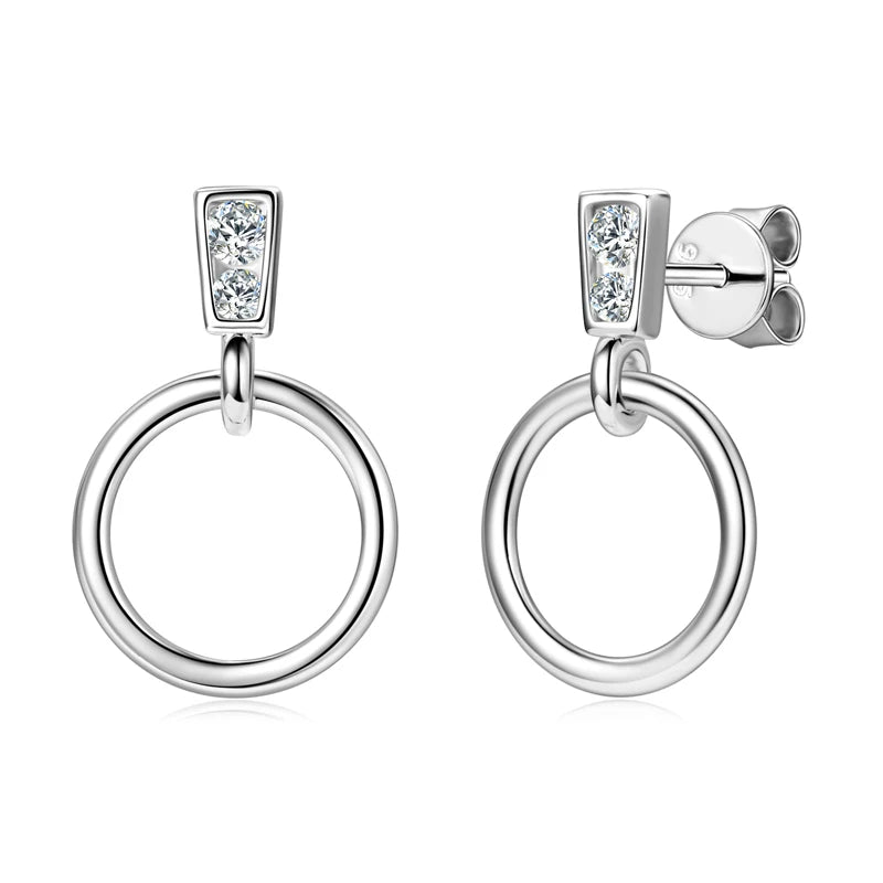 925 Sterling Silver Circle Dangle Drop Earrings for Women Moissanite Stud Earrings Minimalist Wedding Party Jewelry 2024