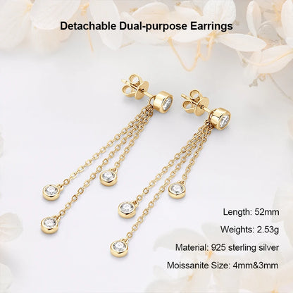 Long Tassel Star Moissanite Pendant Earrings for Women S925 Silver Chain Dangle Drop Earrings Studs GRA Certified Jewelry
