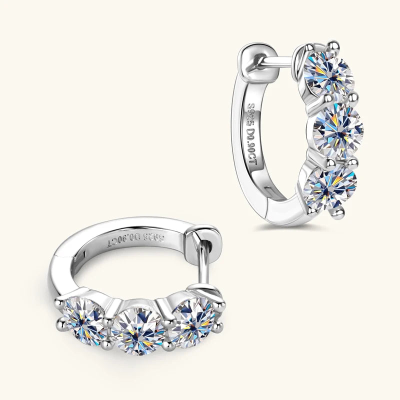 Sparking Small Hoops 4mm 3.5mm Three Stone Moissanite Earrings for Women and Men Real 925 Silver Jewelry Wedding Christmas Gift