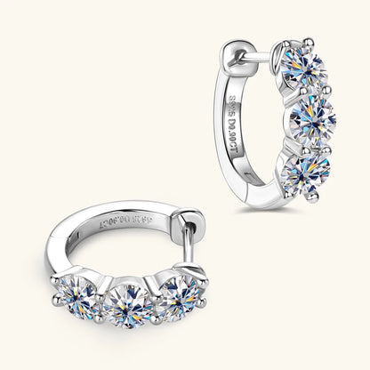 Sparking Small Hoops 4mm 3.5mm Three Stone Moissanite Earrings for Women and Men Real 925 Silver Jewelry Wedding Christmas Gift