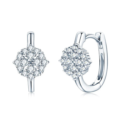 Luxury Flower Earrings 925 Silver Full Moissanite Drop Small Hoop Earrings For Women 2024 Trendy Christmas Jewelry Gift