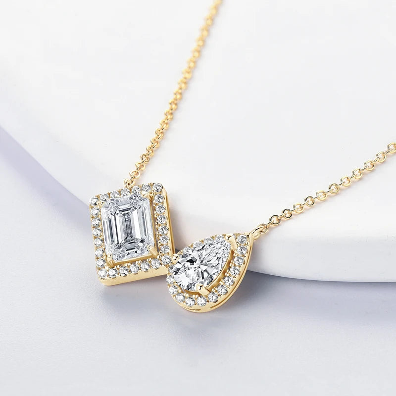 3CTW. 2ct Emerald Cut and Pear Cut D Moissanite Pendant Necklace for Women s925 Silver GRA Certified Jewelry Party Birthday Gift