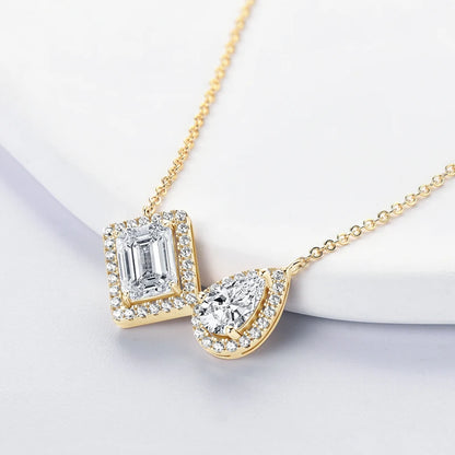 3CTW. 2ct Emerald Cut and Pear Cut D Moissanite Pendant Necklace for Women s925 Silver GRA Certified Jewelry Party Birthday Gift