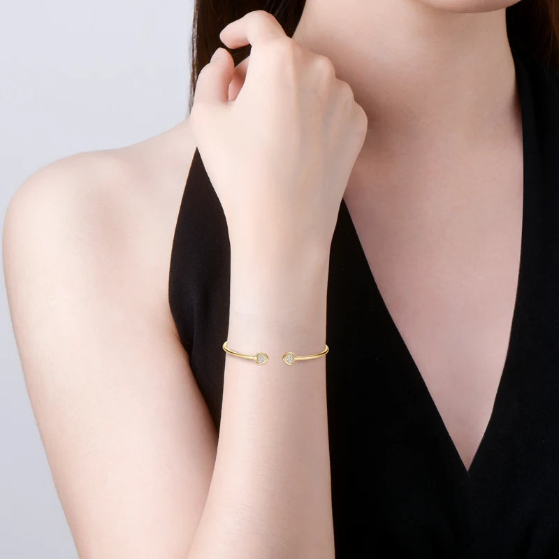 Love Heart Moissanite Cuff Bangle 925 Silver for Women Certified Simple Charm Open Bracelet Jewelry 18k Gold Plated Gifts