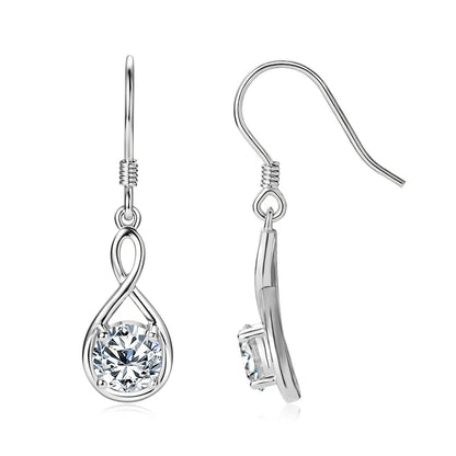 925 Sterling Silver 6.5mm 1.0 Carat Moissanite Drop Dangle Earrings Infinity Hook Wedding Jewelry Women's Christmas Gift