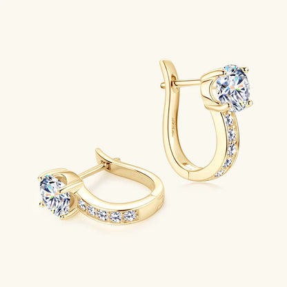 D1.0CT Moissanite U Shape Hoop Earrings Real 925 Silver Gold Plated Solitaire Diamond Clip Earring Women Wedding Jewelry