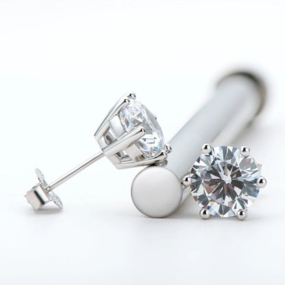 Classic 3.0CT D Color Moissanite Men Earrings Original 925 Silver 2CT Round Diamond Piercing Studs Wedding Party Women's Jewelry