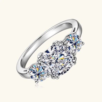 3.5CTTW. Cushion & Round Moissanite Ring 925 Silver 3 Stone Engagement Wedding Promise Rings For Women Finger Jewelry GRA