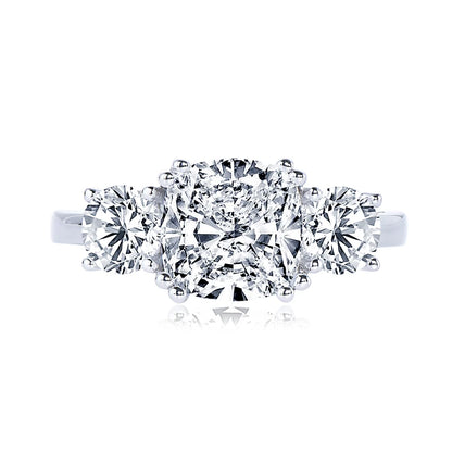 3.5CT Three Stone Engagement Ring Band 925 Silver Sterling Cushion Cut Moissanite Wedding Ring Certified Jewelry For Women