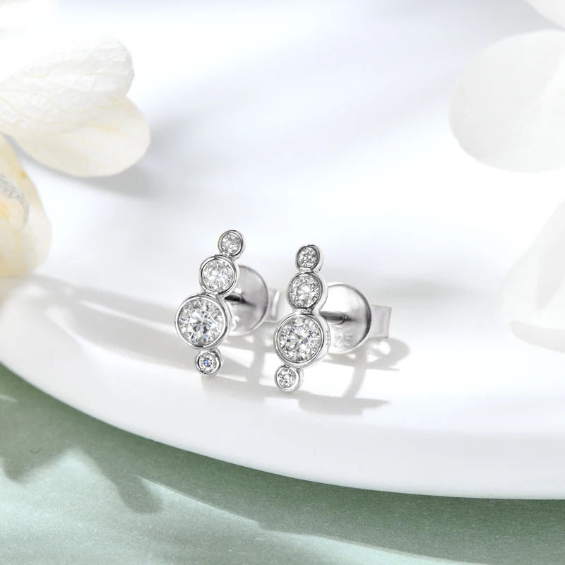 2024 Fashion D Color Bezel Moissanite Stud Earrings Climber 100% 925 Silver for Women 4 Stone Piercing Ear Jewelry GRA Certified