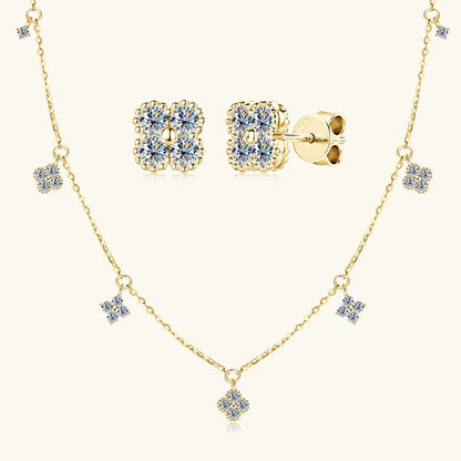 3mm D Moissanite Jewelry Set Clover Flower Pendant Necklace Earrings Bracelet 3 in 1 Sets for Women 925 Silver Charm Gifts