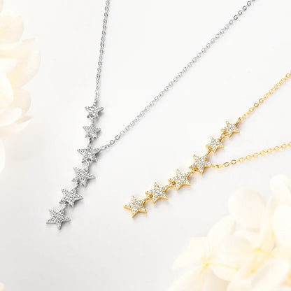 2024 New Trendy 925 Sterling Silver Y Lariat 6 Star Pendant Necklace for Women Fashion D Color Moissanite Necklaces Jewelry Gift