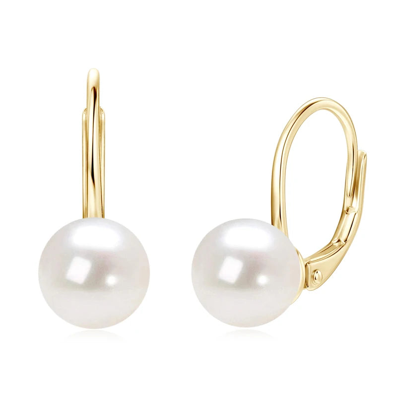 925 Sterling Silver 8-9mm Natural Freshwater Pearl and 3mm Moissanite Hoop Drop Earrings Wedding Fine Jewelry for Women