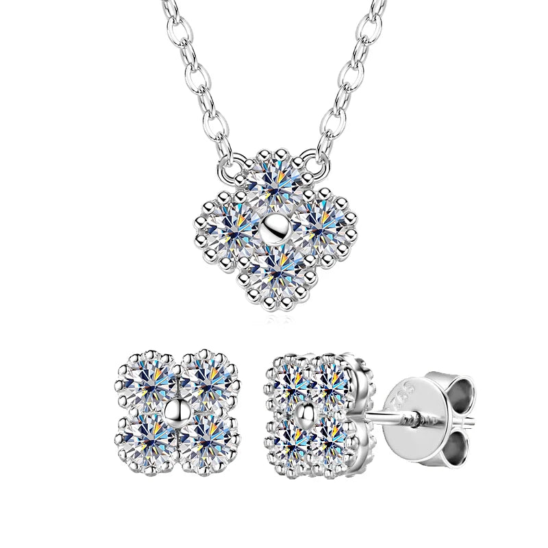 3mm D Moissanite Jewelry Set Clover Flower Pendant Necklace Earrings Bracelet 3 in 1 Sets for Women 925 Silver Charm Gifts