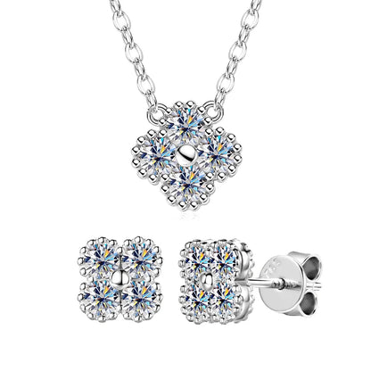 3mm D Moissanite Jewelry Set Clover Flower Pendant Necklace Earrings Bracelet 3 in 1 Sets for Women 925 Silver Charm Gifts