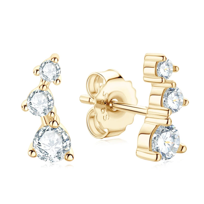 Three Stone Moissanite Earrings Studs for Women 925 Sterling Silver Earrings Trendy Bezel Setting Jewelry Valentine's Gift