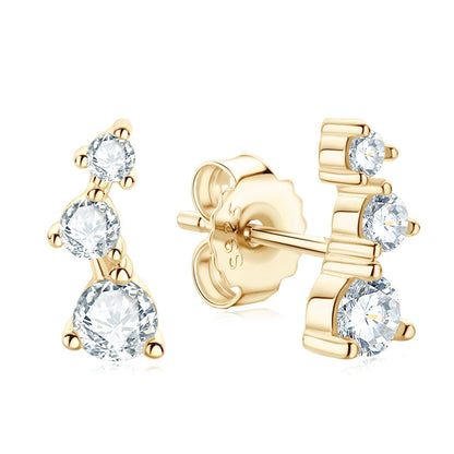 Three Stone Moissanite Earrings Studs for Women 925 Sterling Silver Earrings Trendy Bezel Setting Jewelry Valentine's Gift