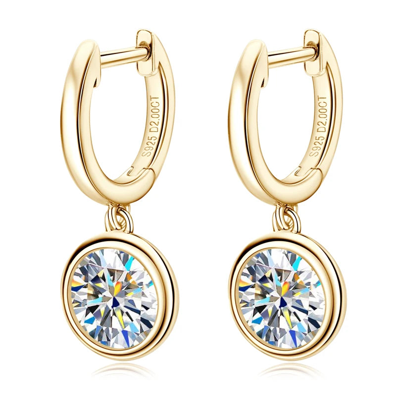 2023 Trend Women's Gold Hoop Earrings Genuine 925 Silver 1CT 2CT Moissanite Drop Earring Wedding Jewelry With Certificate