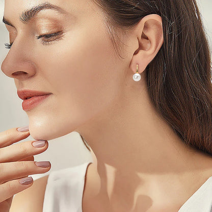 Elegant Pearl Drop Earrings 8-8.5mm Natural Freshwater Pearl Hook Earrings For Women Classic Wedding Jewel 14K Gold Fille
