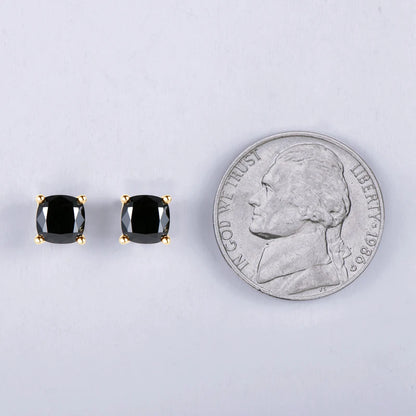 6x6MM 1.0CT Cushion Cut Black Moissanite Stud Earrings for Men Women 925 Sterling Silver Gold Plated Earring Jewelry Gift