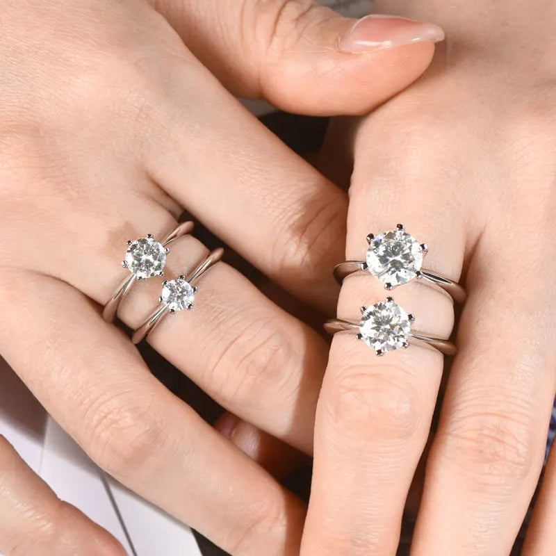 0.5CT-3.0CT Moissanite Solitaire Ring 925 Silver Plated White Gold Engagement Wedding Band For Women Certified Finger Ring