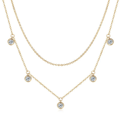 Double Layers 4mm Bezel Moissanite Pendant Necklace Silver 925 Chain for Women Certified Wedding Anniversary Jewelry Gift