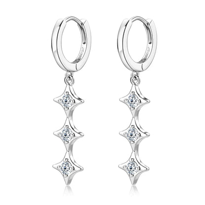 Original D0.30CT Star Moissanite Long Drop Earrings for Women Hoops 925 Silver Cute Wedding Jewelry with GRA Certificate