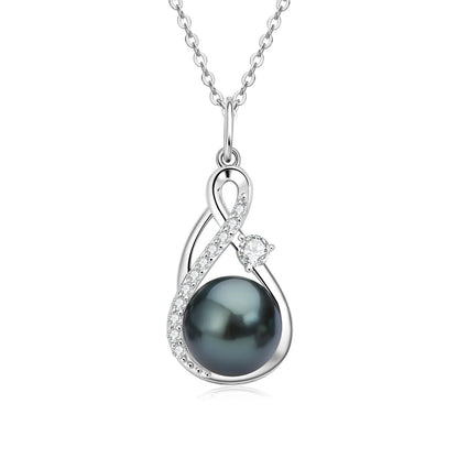 10mm Freshwater/Tahitian Black Pearl Moissanite Infinity Pendant Necklace Silver 925 Wedding Jewelry for Women Gift 45+5cm