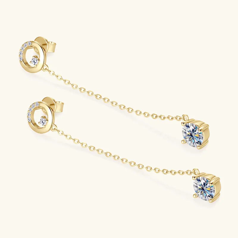 6.5mm 1.0ct D Moissanite Drop Earrings for Women 925 Silver Circle Stud Long Chain Dangle Earrings GRA Certified Jewelry