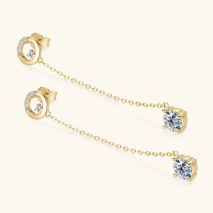 6.5mm 1.0ct D Moissanite Drop Earrings for Women 925 Silver Circle Stud Long Chain Dangle Earrings GRA Certified Jewelry