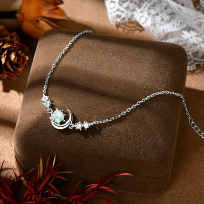 Fashion White Opal Sun and Moon Bracelet Real 925 Silver Chain Bracelets for Women with 5A Zircon New Year Christmas Gifts