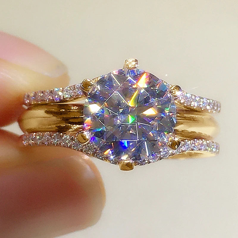 Bridal Sets for Women Gold Color 3.0CT Moissainte Wedding Rings Classic 2ct Designed Promise Band Engagement Jewelry Gifts